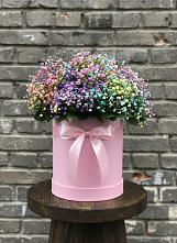 Цветочная композиция из Гипсофила и Розы в шляпной коробке в Радченском