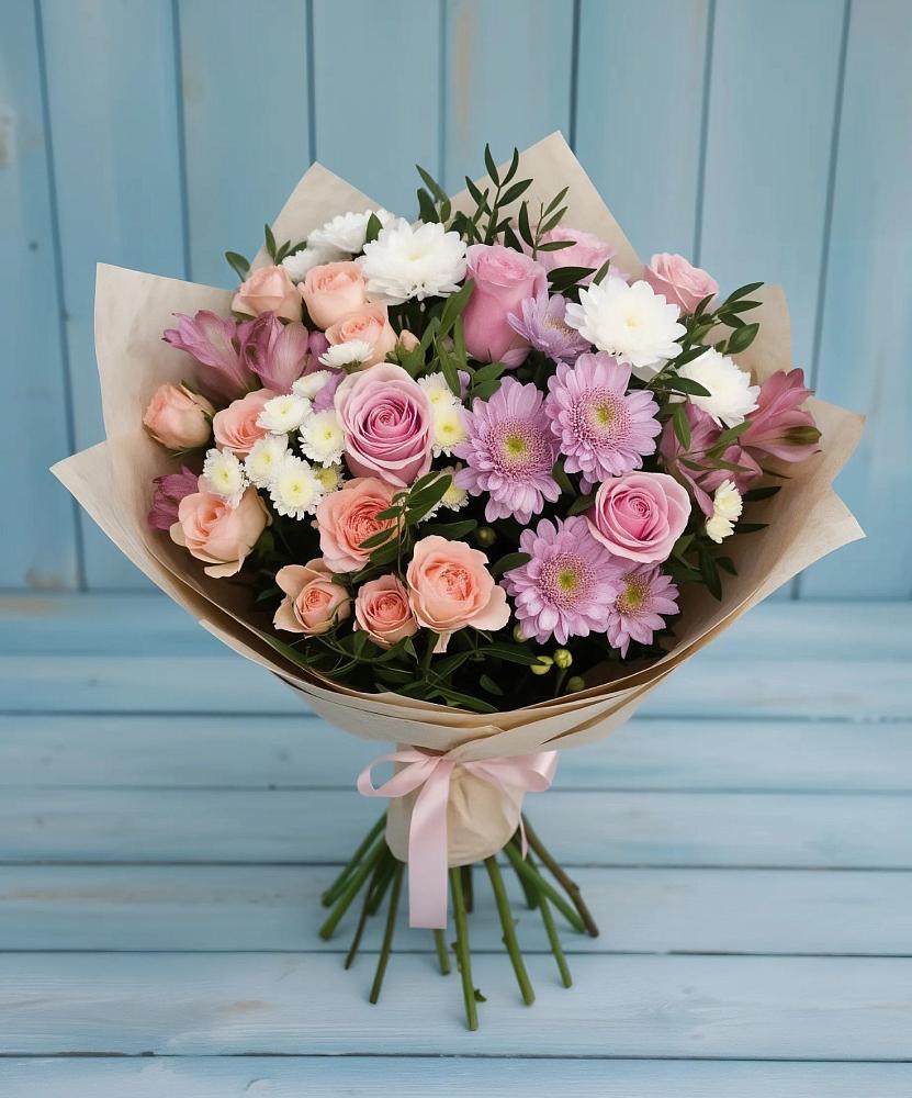 Букет цветов из: Хризантемы, Розы и Альстромерии в Радченском