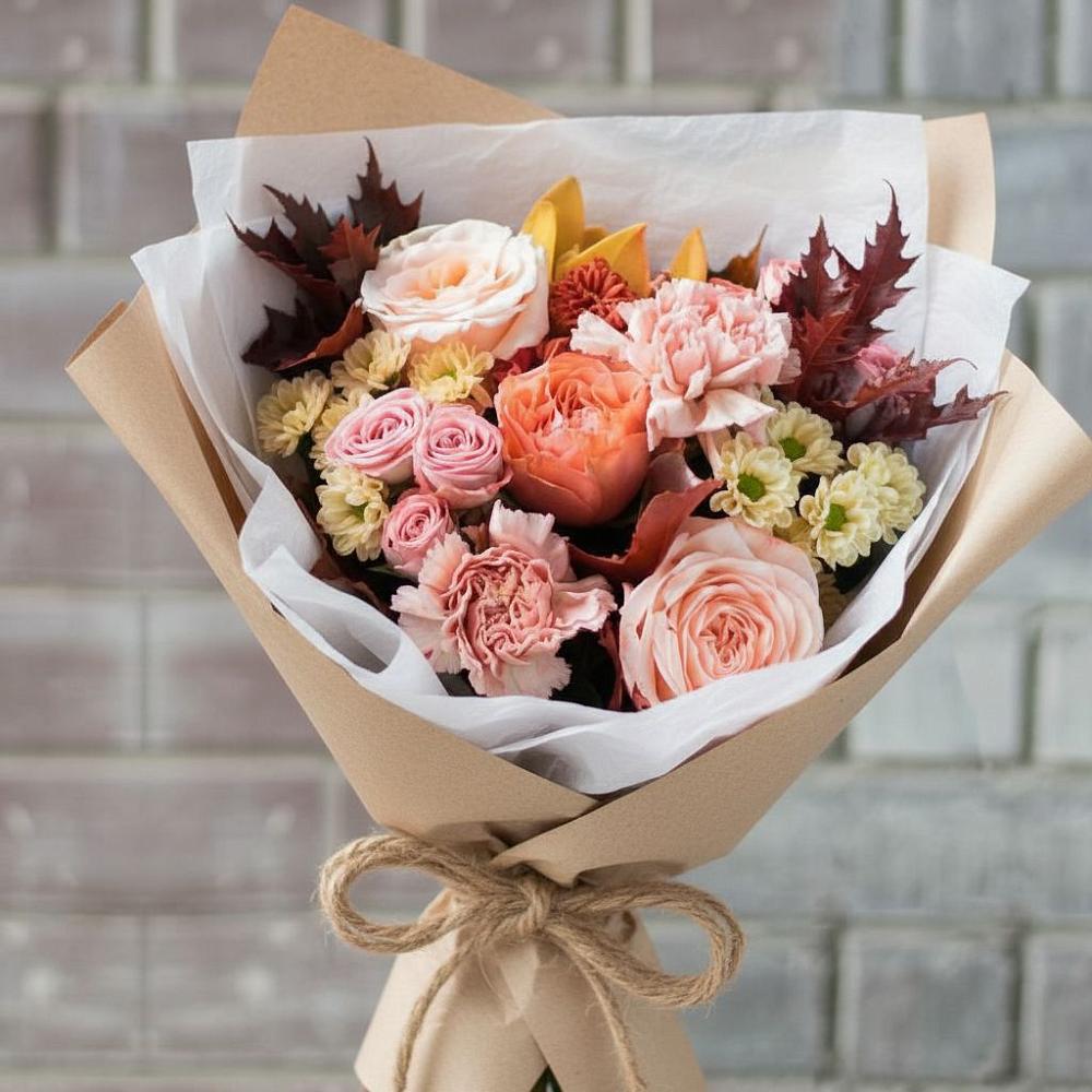 Букет цветов из: Гвоздики, Хризантемы и Розы в Радченском